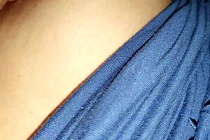 Squeezing step nipples while squeezing big tits