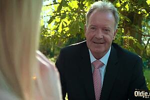 Young Blonde Moans While Fucking Old Man and Swallows Cum