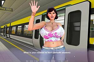 Peeping on stepmom in bathroom during hentai game