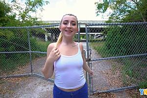 Blonde teen Cameron Mynx gets fucked outdoors in doggystyle