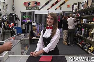 Hawt doxy fucks tight cunt in shop contest!