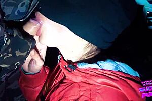 Border guard catches slut for face fucking and cum swallow.