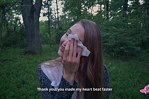 Powerful Cumshot Covers Sexy Nympho’s Face in Forest. Tanned Teen Takes Huge Cock in Amateur Action.