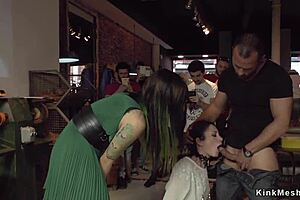 brunette gets double penetrated in public sex scene