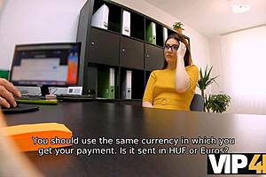 Hungarian Brunette Feels Excited During Office Interview for Apartment Financing