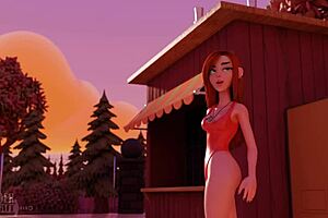 Wendy takes a dipper by the pool in this parody cumshot scene