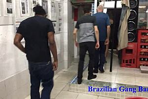 Novinha fights boyfriend, hits bar, calls four men for wild doggy orgy!