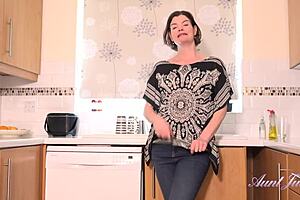 jenny strokes my cock in the kitchen, oh god