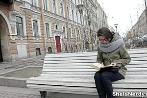 The nerdy teen Izi Ashley gets dirty with a blowjob, licking, and cumshot in this European porn scene.