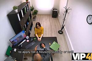 Hungarian Brunette Feels Excited During Office Interview for Apartment Financing