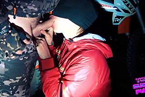 Border guard catches slut for face fucking and cum swallow.