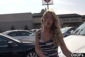 Blonde Teen Gives Handjob in Moving Car, Cumshot Outdoors