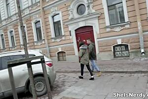 The nerdy teen Izi Ashley gets dirty with a blowjob, licking, and cumshot in this European porn scene.