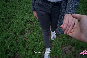 Powerful Cumshot Covers Sexy Nympho’s Face in Forest. Tanned Teen Takes Huge Cock in Amateur Action.