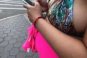 wife in the park flashing her thong bikini to everyone