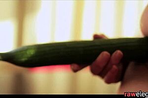 Masturbating European Babe Achieves Glamour Orgasm Using Cucumber In Classy Scene