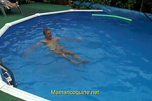 Frannie and Sylvie Mature Blondes Crave Big Cock in Pool Gangbang