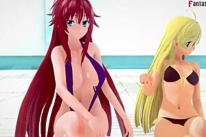 akeno begs for sex in the crowded pool