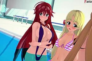 akeno begs for sex in the crowded pool