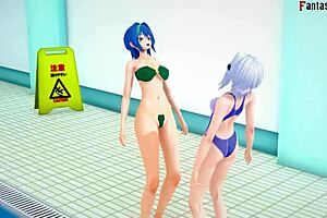 akeno begs for sex in the crowded pool