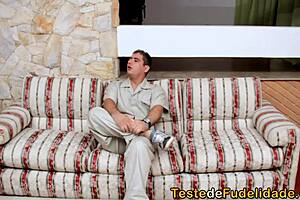 seducing the married delivery guy with big tits and ass, giving blowjob and oral