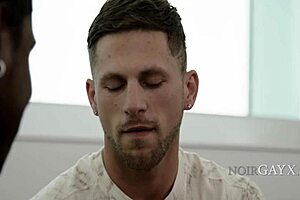 Serious passion in interracial reunion with ebony hunk and twink.