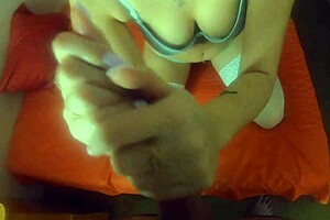 great footjob and blowjob from beautiful girl in nylon stockings cum on legs pov