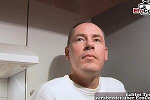 German Amateur Casting Features Curly-Haired Housewife in Wild Action