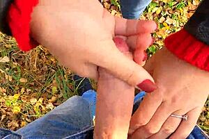 caught jerking off with risky public handjob by nata sweet in forest