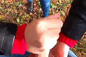 caught jerking off with risky public handjob by nata sweet in forest