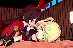 Oh wow, these two archer girls from genshin impact are getting wild in 3d hentai uncensored!