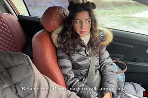 Risky car sex leads to huge cum on face and cumwalk!