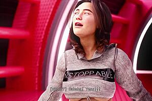 giantess woman grows huge in 3d animation with big tits and ass