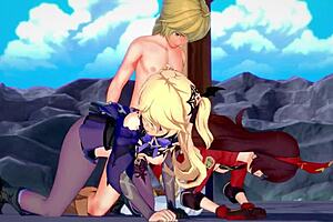 Oh wow, these two archer girls from genshin impact are getting wild in 3d hentai uncensored!