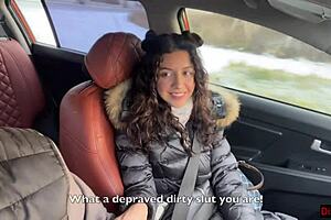 Risky car sex leads to huge cum on face and cumwalk!