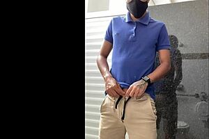 the tall brazilian guy with a monster cock is bathing in the mall dressing room