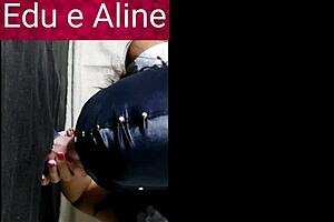 Aline Sucking And Taking Cumshot In Mouth At Glory Hole In Front Of Cuckold Husband!