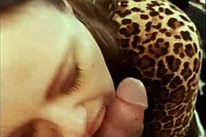 French amateur in black leather pants and heels