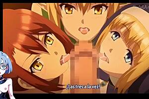 In Isekai Harem Monogatari, the futanari character with big tits engages in hentai action