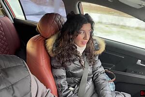 Risky car sex leads to huge cum on face and cumwalk!