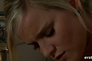 So this hot blonde teen is in the bath, masturbating to an orgasm with her perfect tits on display