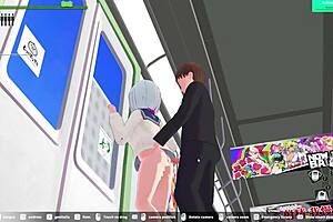 hey, check out this loop train h-game elevator scene with squirting blowjob and creampie