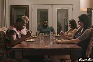 curvy stepdaughter gets wild in steamy action. her interracial ride turns into a creamy surprise.