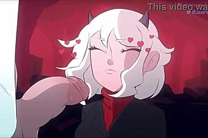 Modeus from Helltaker, lustful demon, deepthroats monster cock in hentai parody!