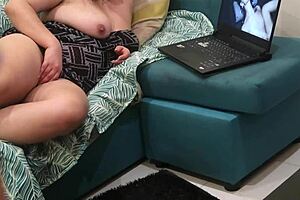 Wow! My stepsister’s obsessed with bukkake gangbang porn, caught her again!