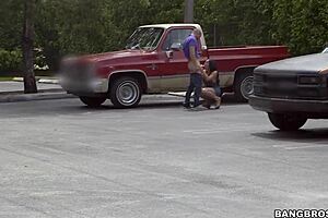 Latina Sucks Cock Outdoors In A Public Parking Lot