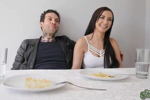 The stud licks and titty fucks before ramming Jade Amber's tight pussy