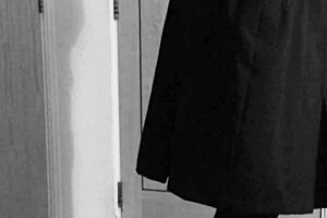 I bound myself in crossdresser self bondage, handcuffs tight in uniform.