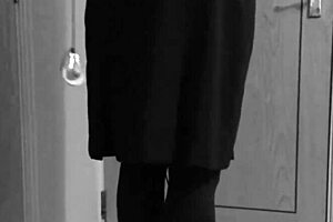 I bound myself in crossdresser self bondage, handcuffs tight in uniform.