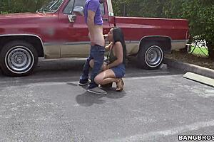 Latina Sucks Cock Outdoors In A Public Parking Lot
